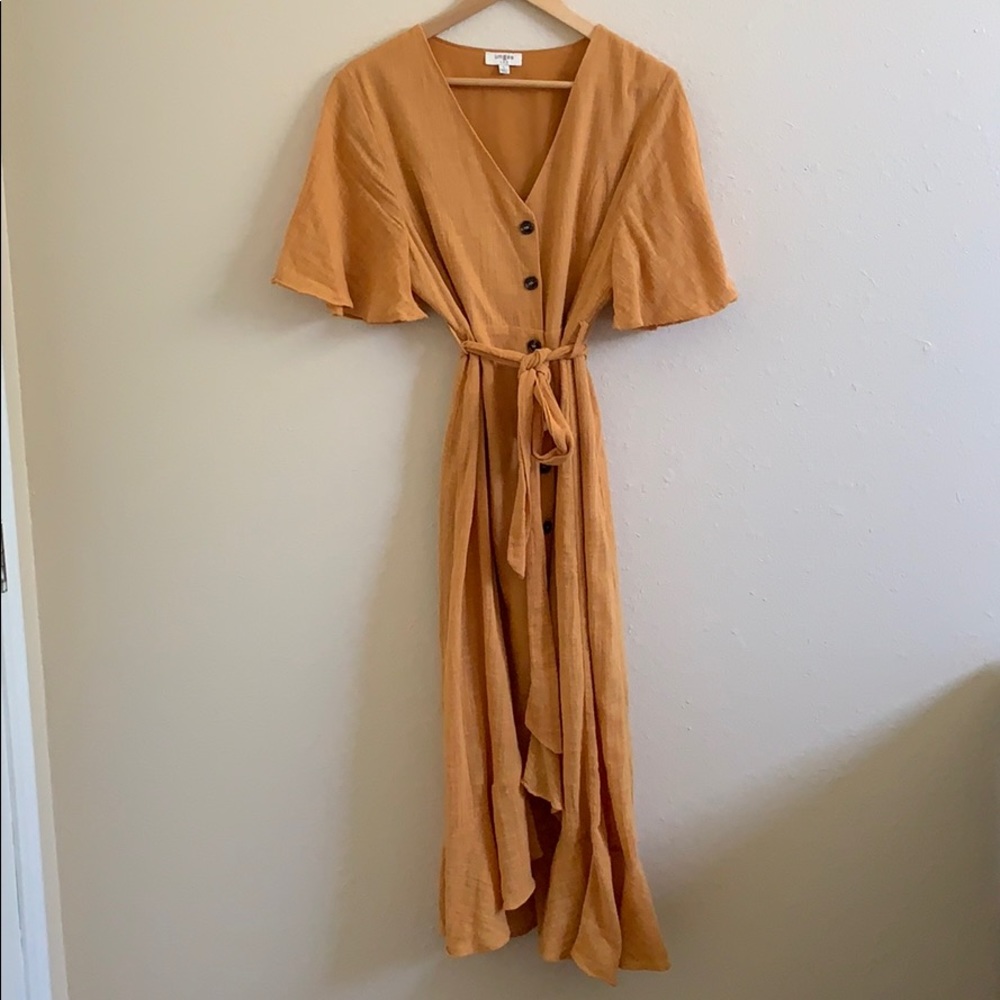Mustard button down dress
